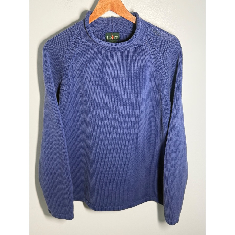 Vintage J.Crew Oarsman Roll Neck Sweater Mens XL Blue 100% Cotton 90s Raglan